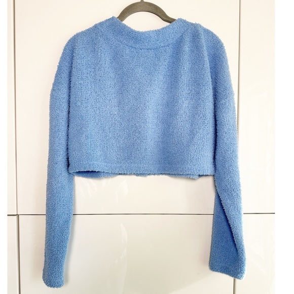 Wild Fable Cropped Blue Fuzzy Cardigan Size Small Faux Mother of Pearl Buttons - Picture 3 of 5